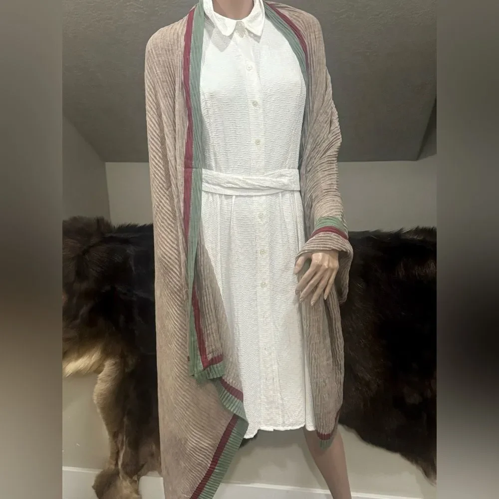 Handmade Boho Style Colorblock Shawl/Wrap With Pleated Textured, Large Size
